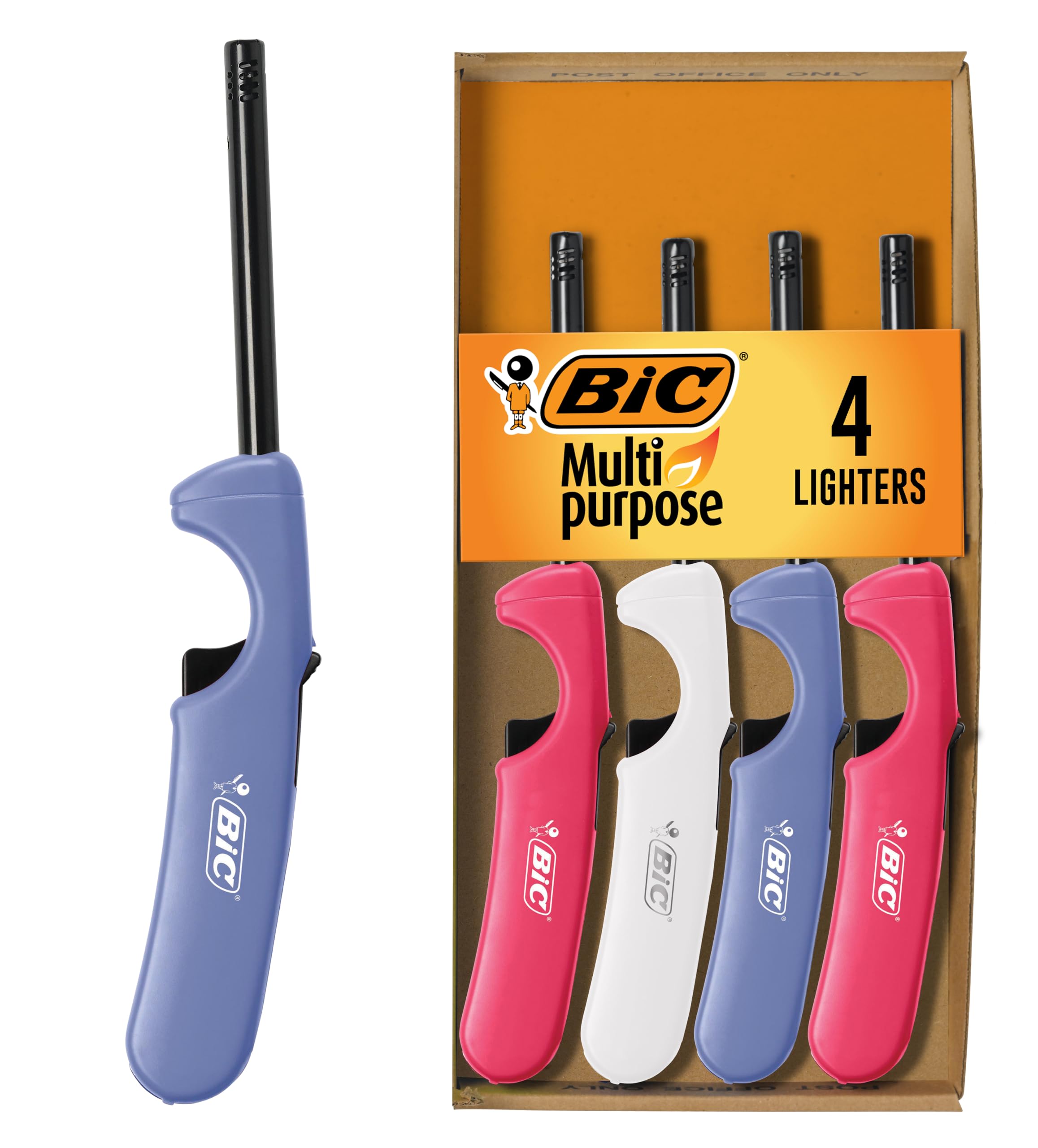 BIC Multi-Purpose Lighters, Long-Reach Candle Lighter for Home, Classic Colors, 4-Pack (Colors May Vary)