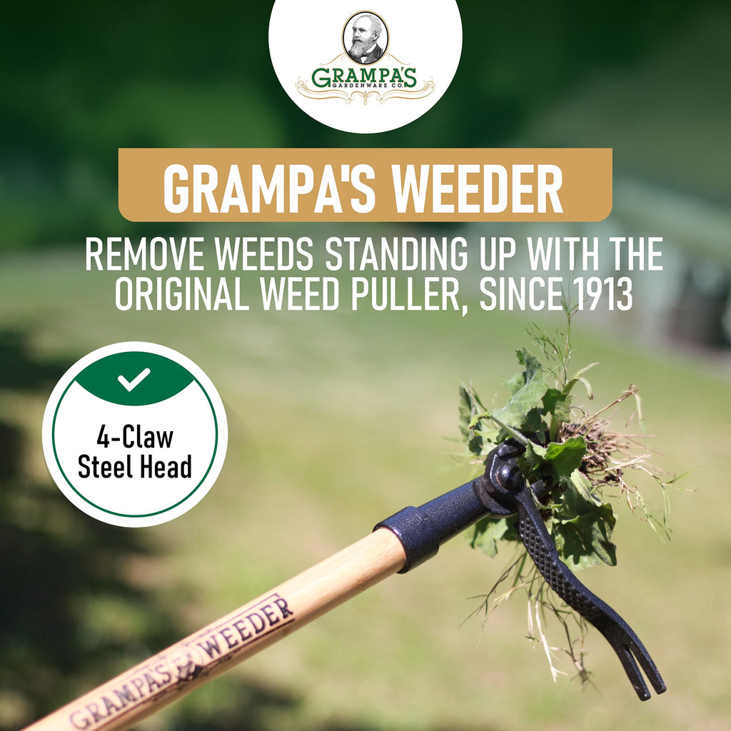 Grampa's Weeder Original Stand Up Weed Puller Tool with Bamboo Long Handle