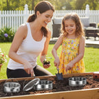 2 Pack Worm Composter Worm Bin, Stainless Steel Inground Compost Bin with Handle, Metal Worm Composting System for Kitchen Food Waste Recycling, Outdoor Garden Vermicomposting Bin w/Lid, Easy Install