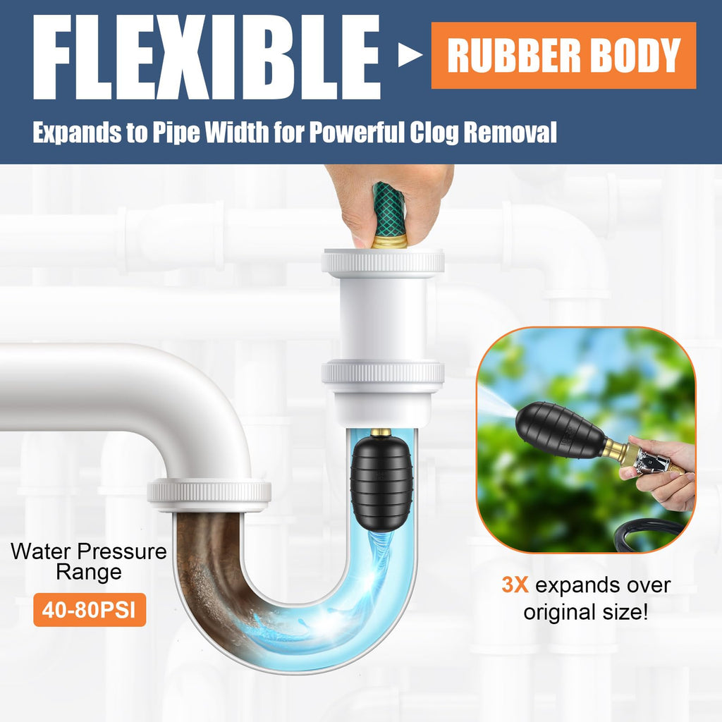 Fosenlion 3 Pcs Drain Bladder Kit, Drain Cleaning Bladder Fits 1" to 6" Pipes, Rubber Drain Bladder Unclogger for Bathroom Sinks, Showers, Swimming Pool Drains, Kitchen Sinks and Main Drains