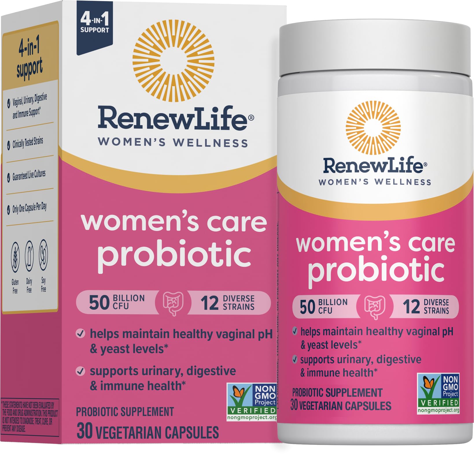 Renew Life Women's Probiotic Capsules, 50 Billion CFU Guaranteed, Supports pH Balance, Vaginal, Urinary, Digestive and Immune Health(2), L. Rhamnosus GG, Dairy, Soy and Gluten-Free, 30 Count