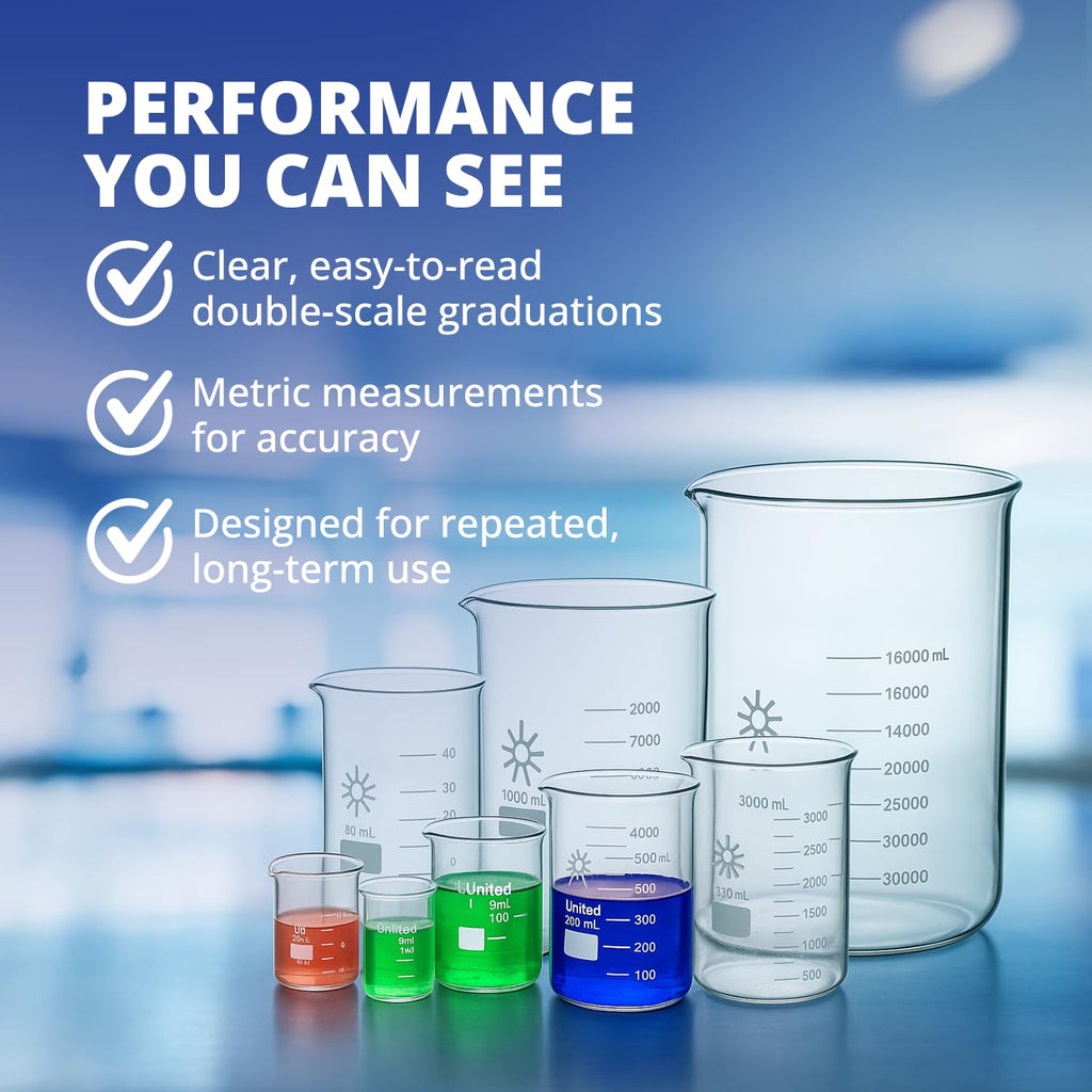 United Scientific™ Borosilicate Glass Beaker, 1000ml, Autoclavable, 1 Each