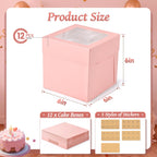 DOYIDE 12Pcs 6x6x6 Inches Small Cake Boxes, Pink Square Bakery Boxes with Window, Mini Cake Containers for Pastries, Cookies, Chocolates, Cupcakes, Birthday Party Cajas Pasteles