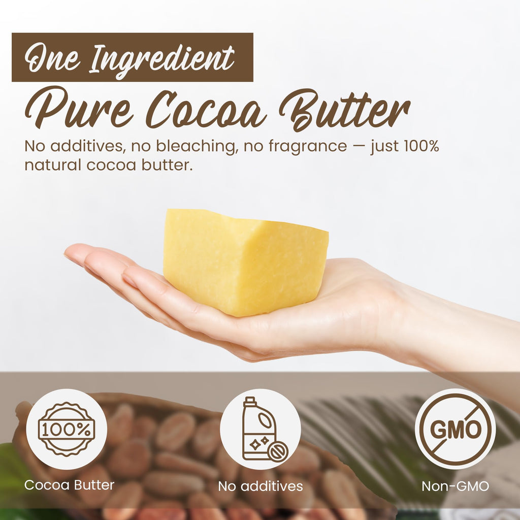 2 Lb Cocoa Butter: Pure, Raw, Unprocessed. Incredible Quality and Scent. Use for Lotion, Cream, Lip Balm, Oil, Stick, or Body Butter. NON-GMO By SaaQin®