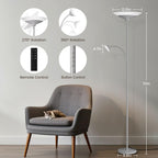SIBRILLE Sliver Gray Torchiere Floor Lamp with Reading Light, 4 Color Temperatures, Dimmable & Individual Light Control Standing Lamp, 34W Bright Tall Lamp with Remote for Living Room Bedroom Office