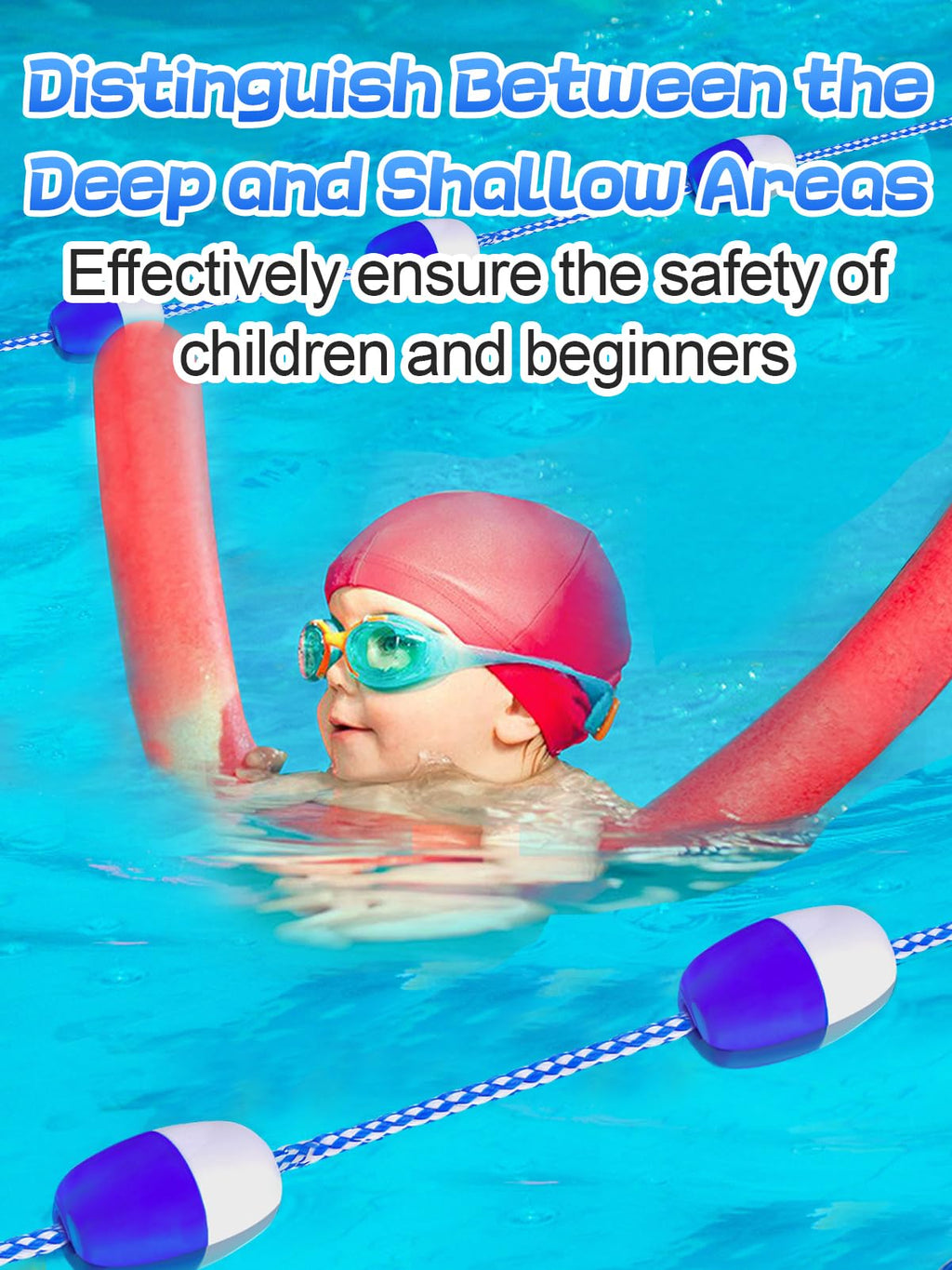 16ft -20ft Adjustable Pool Safety Rope with Floats, Floating Pool Divider- Sturdy, Effective Visibility, Easy to Install - Floating Barrier for Inground Swimming Pools Separating Depth