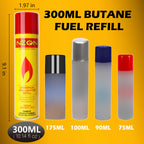 NEON Butane Fuel Refill, 300ml x 4 Cans Ultra Refined Lighter Fluid, Premium 99.999% Pure Butane Gas with Metal Nozzle and 5 Butane Adapter Tips for Torch Lighter, Kitchen Torches, Refillable Lighters
