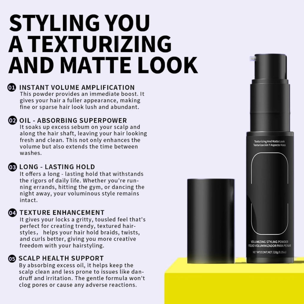 Gowwim Texture Powder 2-Piece Set (4g + 10g) , 360° Rotating Hair Texture Styling Volume Powder & 10g Instant Oil Control & Matte Finish Volumizing All-Day Hold for Men & Women Volumizing Non-greasy