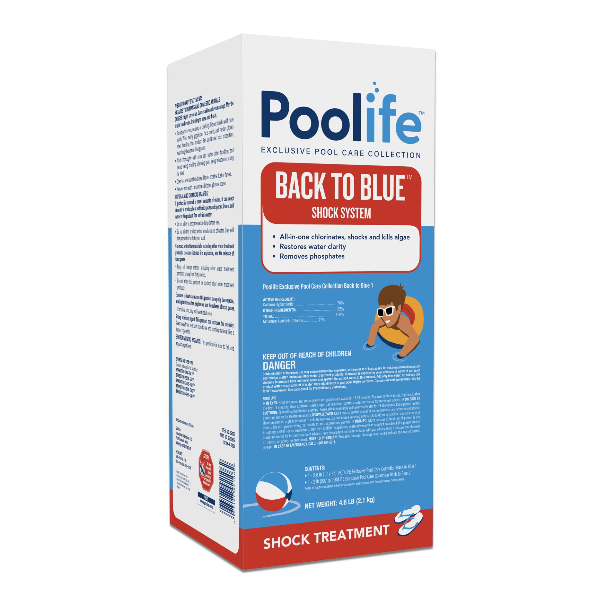 Poolife Back to Blue Algae Pool Shock System - Rapid Green to Clean Recovery Kit Kills Algae & Restores Crystal Water Clarity in 24 Hours - High Potency Cal Hypo & Flocculant for Pool - 4.6lb