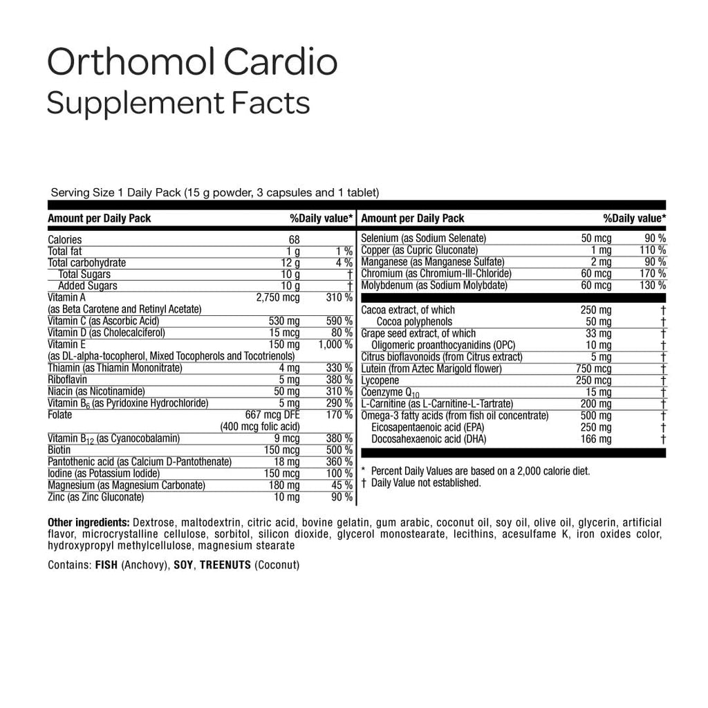 Orthomol Cardio, 30-Day Supply, Comprehensive Supplement for Cardiovascular Health with Essential Nutrients for Circulatory System Support
