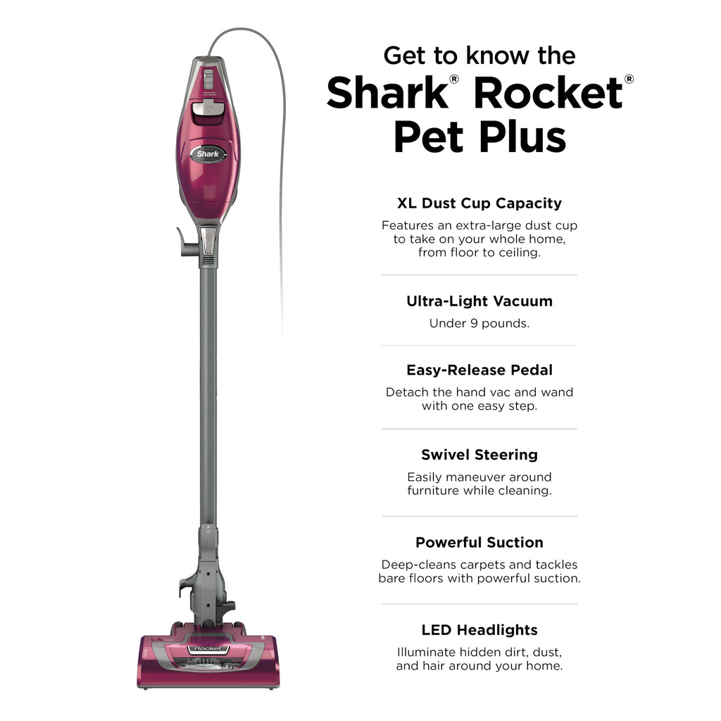 Shark Rocket Pet Plus Corded Stick Vacuum, Lightweight, Bordeaux, HV322