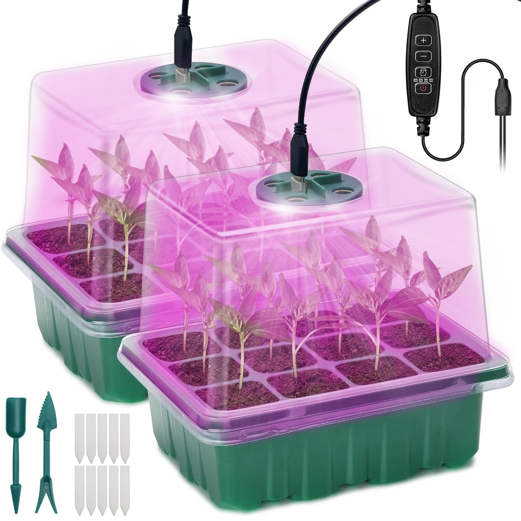 Idealife Seed Starter Tray,Plant Propagation Station with Grow Light,2 Pcs