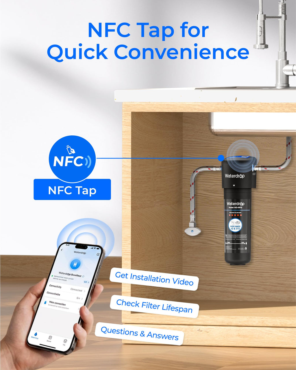 Waterdrop 10UA Under Sink Water Filter System, Reduces PFAS, PFOA/PFOS, Lead, Chlorine, Bad Taste & Odor, Under Counter Water Filter Connects Directly to Your Faucet, NSF/ANSI 42 Certified, 1 Year