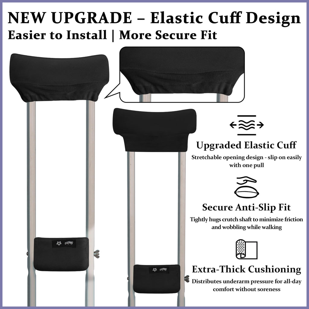 SPRING SEAON Underarm Crutch Pads, Velvet Padded Crutches Covers Non Slip Padding Cushion Crutch Accessories （black）