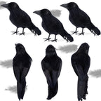 ATDAWN 6 Pack Halloween Black Feathered Crows, Realistic Halloween Birds Decoration for Spooky Décor