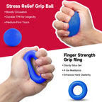 FitBeast Hand Grip Strengthener Workout Kit (5 Pack), 2 Forearm Grip Adjustable Resistance Hand Gripper, Finger Stretcher, Grip Ring & Stress Relief Grip Ball for Athletes, Dark Blue