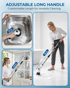 Electric Spin Scrubber, Rechargeable with Upgraded Battery & Extended Runtime, IPX7 Cleaning Brush, 3000mAh Battery 7 Brush Heads 2-Speed Adjustable Long Handle for Bathroom & Tile Floor Cleaning