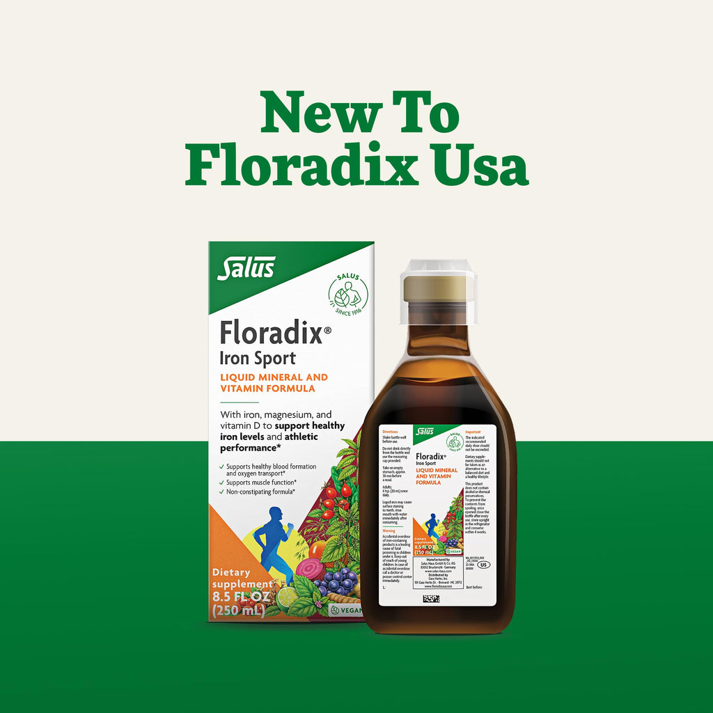 Floradix Iron Sport Liquid Mineral & Vitamin Formula - Daily Nutrition & Energy Support* - Sports Nutrition with Iron, B Vitamins & More - Vegan & Non-GMO - 8.5 fl oz