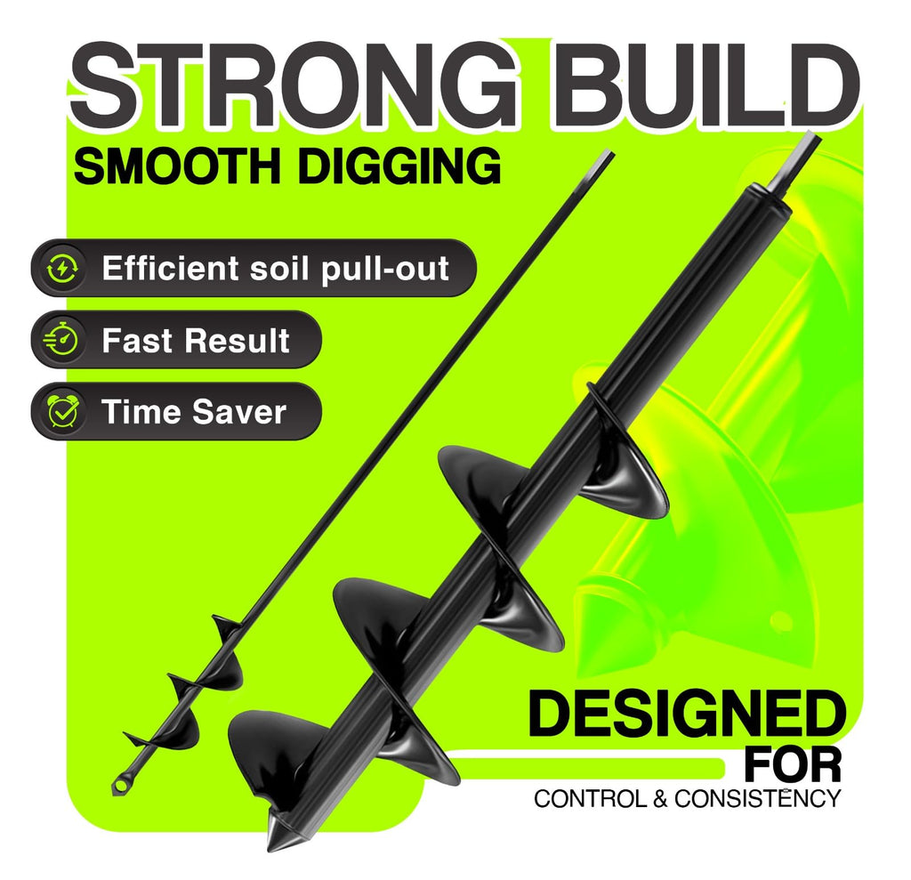 2pk Auger Drill Bit for Planting with Gloves (1.6 x 16 Inch & 3.5 x 16 Inch Set) - Heavy Duty Garden Spiral and Bulb Planter Tool for Digging Holes - Compatible with 3/8 Inch Hex Drive