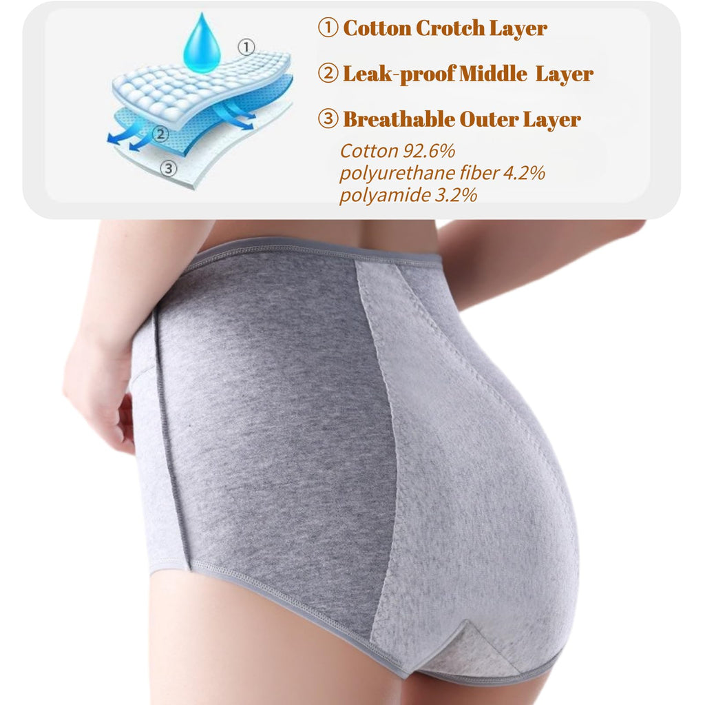 3 Pack Women's Incontinence Underwear Washable, Double Elastic High Waist Adult Incontinence Protective Briefs, Reusable for Light Bladder Leakage(XL-Waist: 26.0''~40.2'')