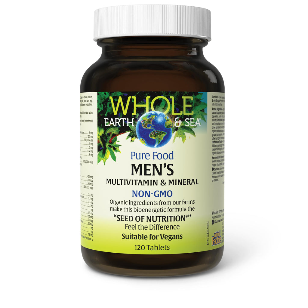 Natural Factors Whole Earth & Sea Men's Multivitamin & Mineral - Daily Health Supplement for Men Under 50 - Vegan, Non-GMO & Gluten-Free - 120 Tablets (60 Servings)