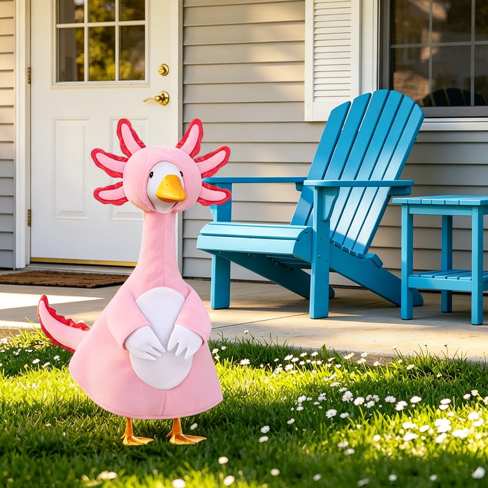Teeanzo Pink Axolotl Porch Goose Outfits for Outdoor Yard Decor
