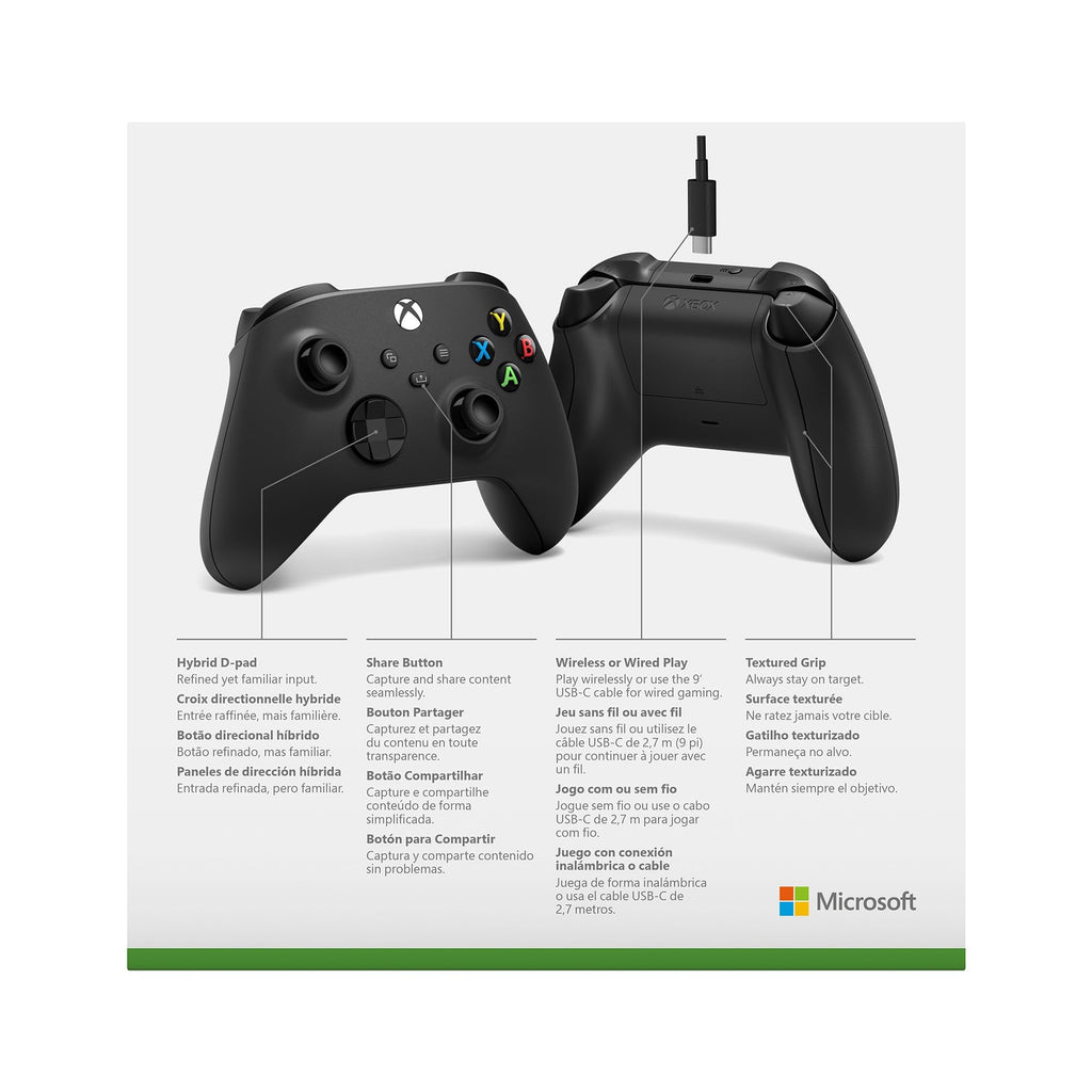 XBOX Wireless Gaming Controller + USB-C Cable | Carbon Black