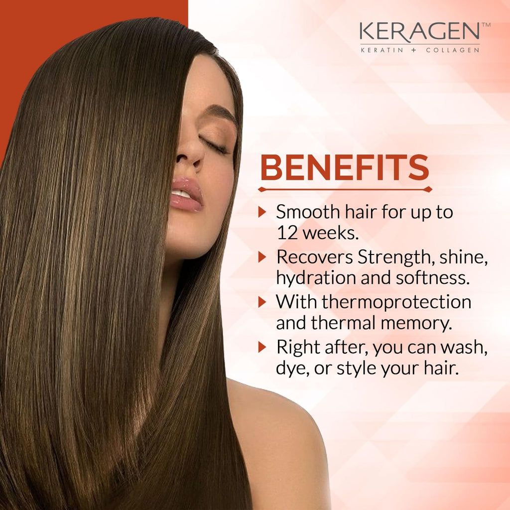 Keragen - Brazilian Keratin Smoothing Treatment, Blowout Straightening System for Dry and Damaged Hair - Forte, Sulfate Free - Eliminates Curls and Frizz, Medium to Coarse Hair (2 Oz)