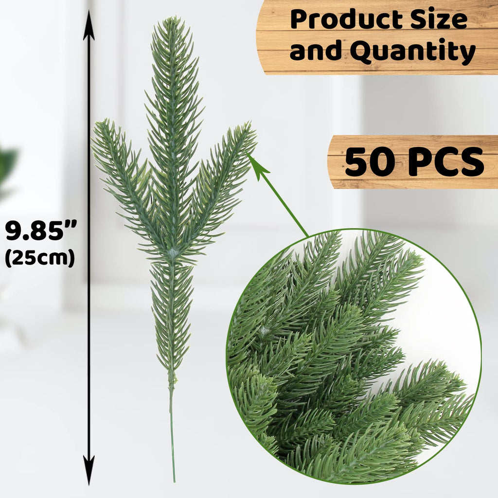 Hananona 50 Pcs Artificial Pine Needles Branches, Christmas Evergreen Picks