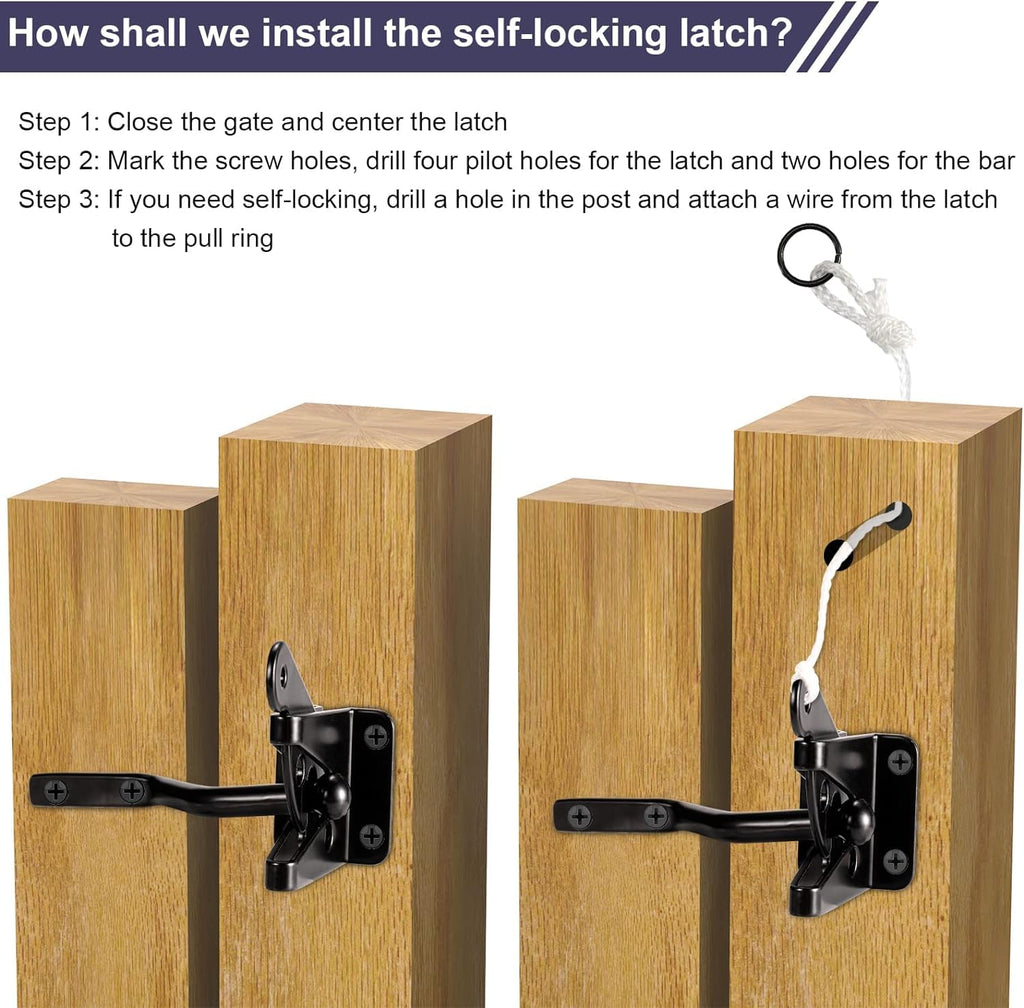 GoldOrcle Anti Sag Gate Kit Heavy Duty No Sag Kit Gate Corner Brace Bracket for Wooden Gate Fence with a Self-Locking Gate Latch (No Sag Kit A - 2Set)