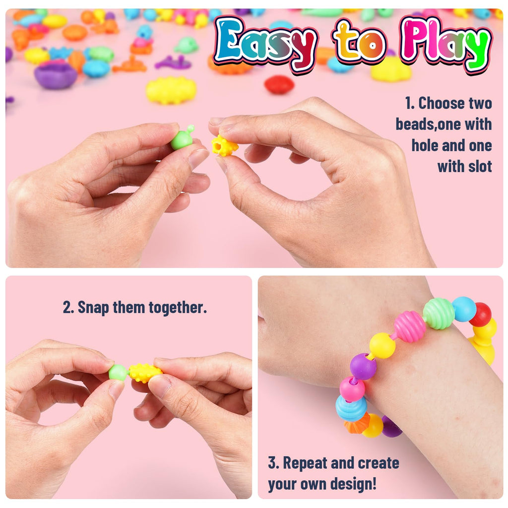 FUNZBO 520+ Pop Beads, Jewelry Making Kit for Kids Girls 3-6 Birthday Gifts