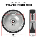 AR-PRO (2-Pack) 10"x2.2" Flat Free Solid Rubber Replacement Tires – 10 Inch Solid Wheels for Hand Trucks, Dollies, Utility Carts, and Wheelbarrows with 2.2" Offset and 5/8" Axle Hole