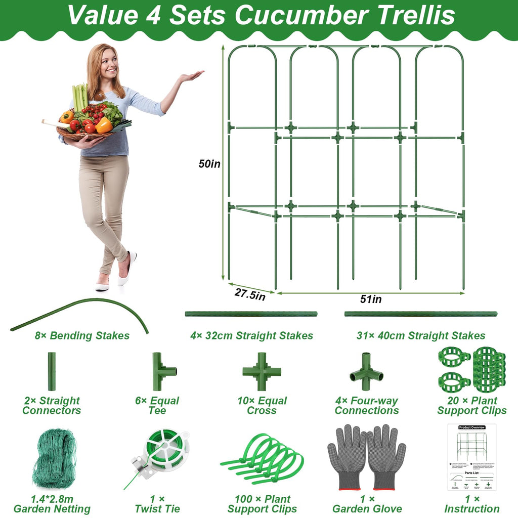 Cucumber Trellis for Raised Bed 51 x 50 Inch U-Shape Garden Trellis for Climbing Plants Outdoors Metal Garden Cucumbers Arch Trellis, Cucumber Plant Support for Tomato, Pea, Zucchini, Vine Flower