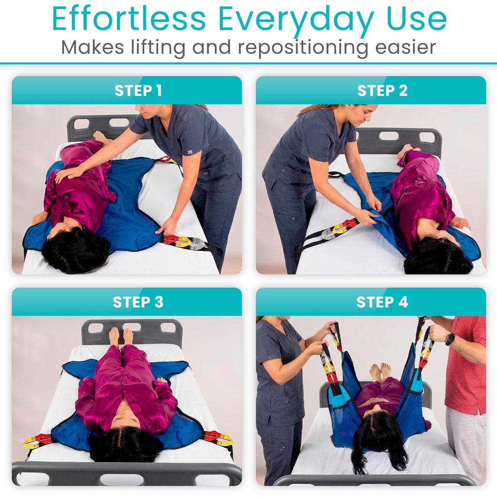 Vive Patient Lift Sling - Full Body Mesh Transfer Sling for Showering & Home Use - Hoyer Lift Pad for Elderly, Disabled, Bariatric - Patient Transfer Assist Device Blanket for Bed Positioning, Lifting