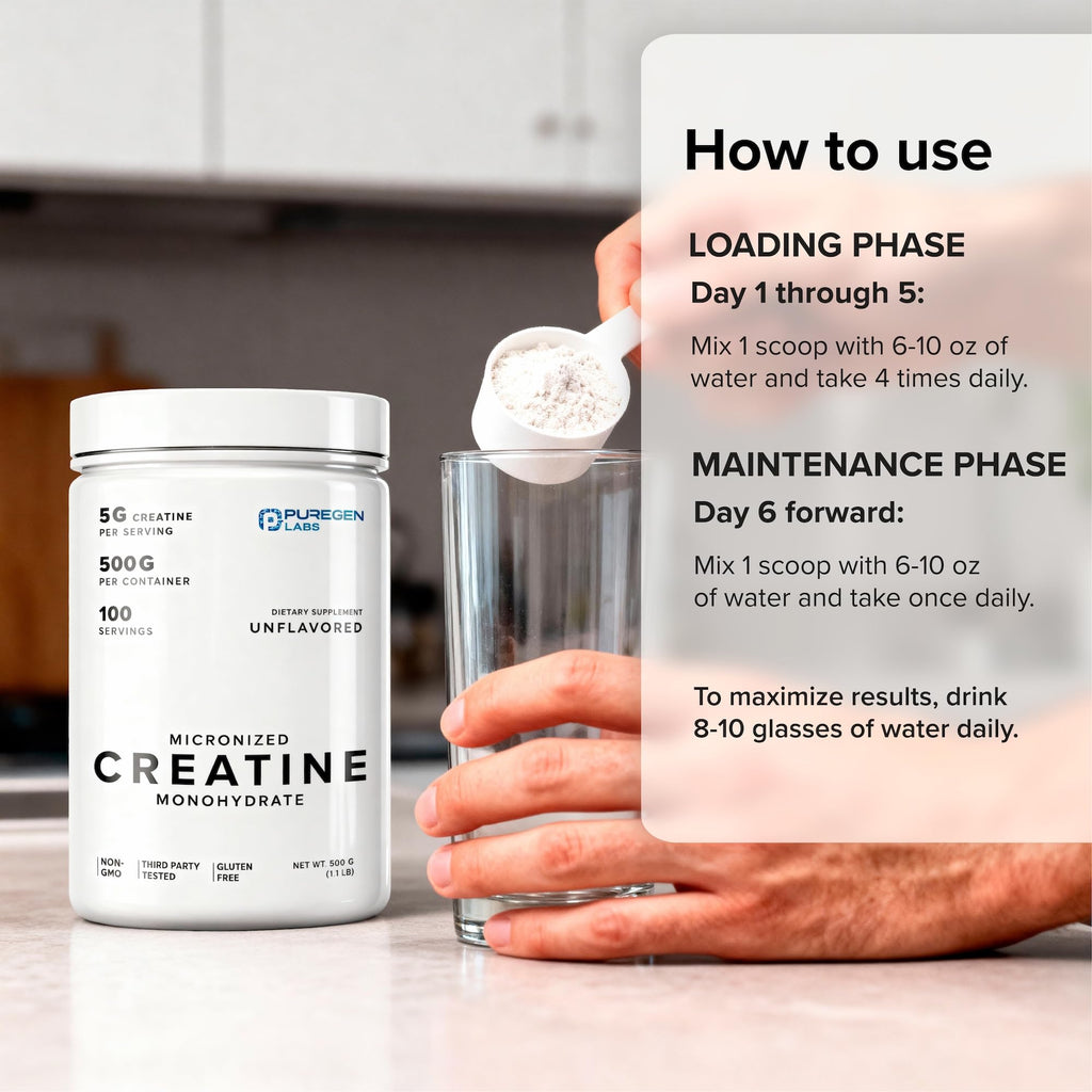 Puregen Labs Micronized Creatine Monohydrate Powder 500g – Pure, Unflavored, No Additives | 5000mg Per Serv (5g) - 100 Servings | Third Party Tested for Quality