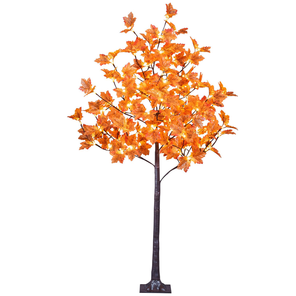 LIGHTSHARE 5FT 96LED Artificial Lighted Maple Tree Warm White Halloween Fall Decorations Indoor Ourdoor, Orange