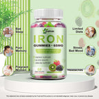 Iron Gummies for Women Men Vitamin Supplement 65mg & Vitamin C 250mg Per Serving with B6 B12 Folate- Energy Support for Iron Deficiency, Anemia, Vegan Raspberry Kiwi & Blackberry Flavor, 120 Gummies