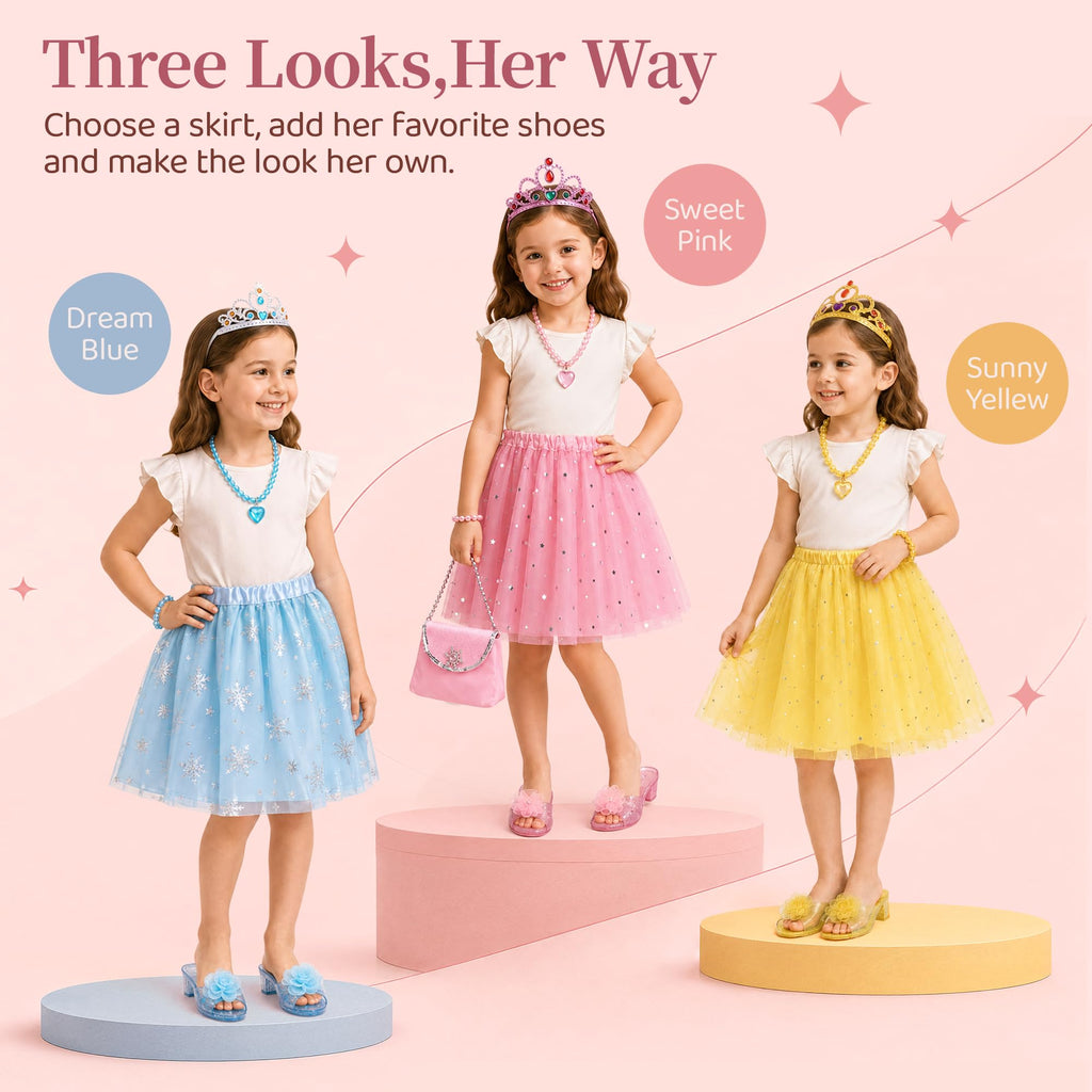 Meland Princess Dress Up Set for Girl Age 3-6 with Her First Heels & Skirts