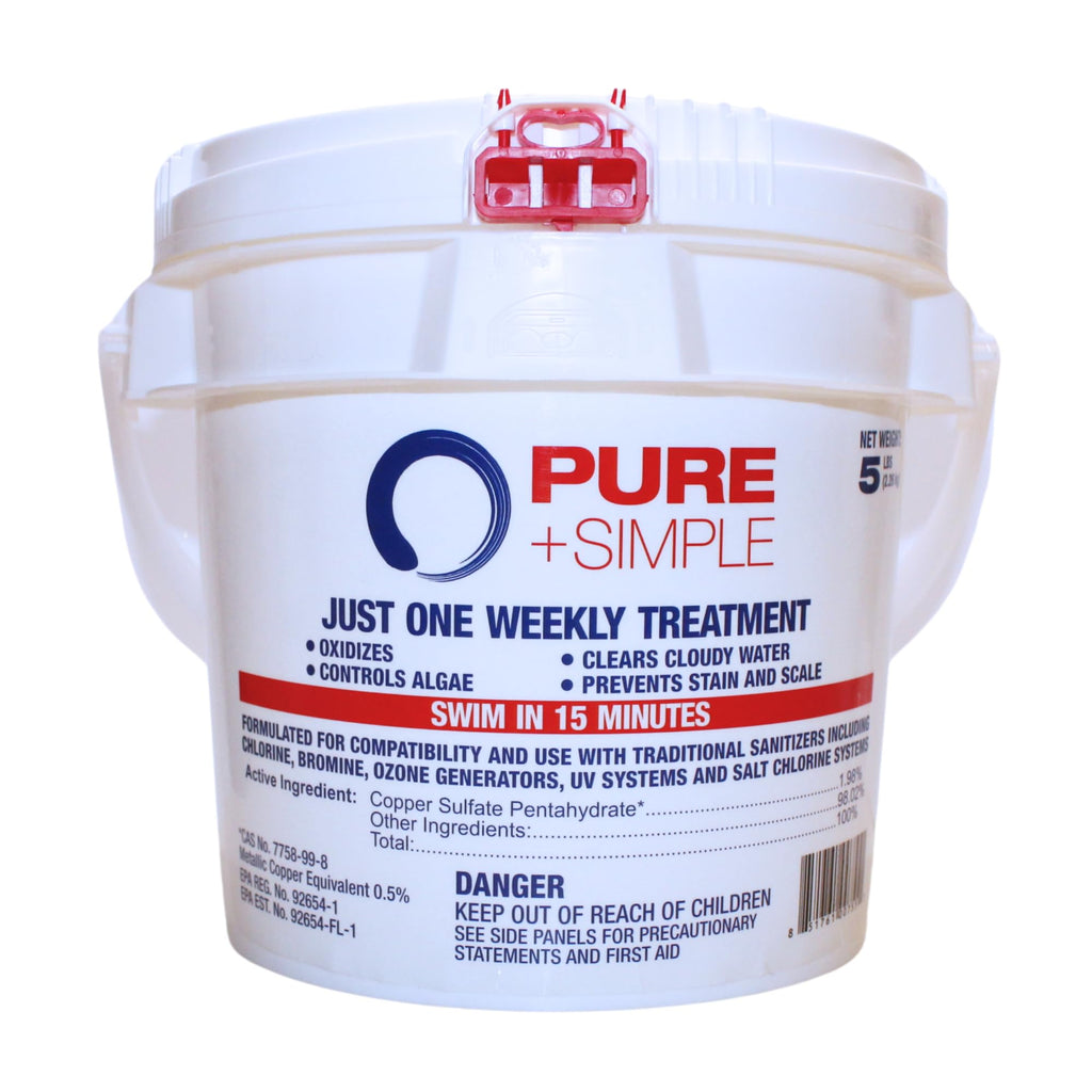 Pure + Simple | All-in-One Weekly Pool Treatment | Controls Algae & Clarifier for Swimming Pools with Copper-Based Formula | Ideal for Above Ground and Inground Use -5 lbs
