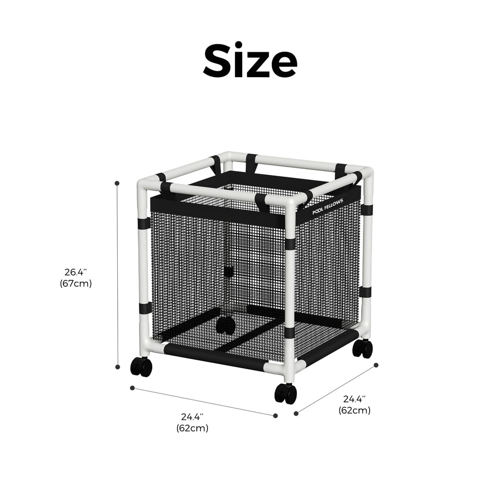 POOL FELLOWS Pool Storage Bin, 45 Gallons, Holder for Noodles, Toys, Floats, Towels, Mesh Organizer for Swimming Equipments, Mini Style