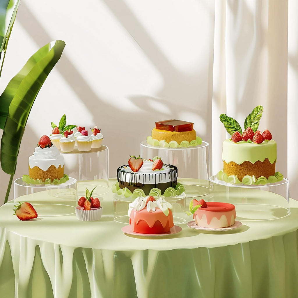 koretech 6Pcs Buffet Risers, Food Risers for Buffet, Acrylic Boxes for Display Round Riser Display Cases Acrylic Round Display Base, Clear(Size 6",6.5",6.7",7",7.5",8")