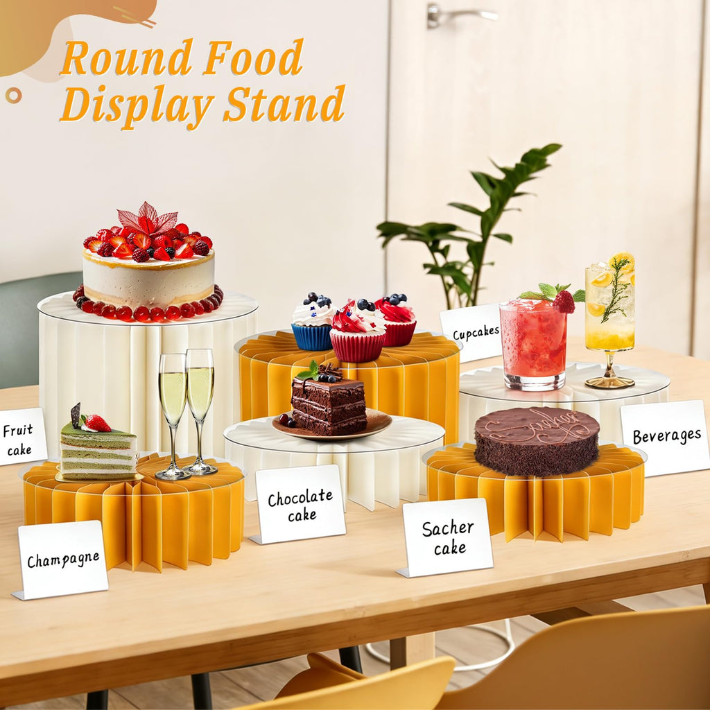 Youjoitim 6Pcs Buffet Risers, Food Risers for Table, Foldable Cake Display Stands, Tall Cardboard Cupcakes Stand for Show Catering Desserts Jewelry Wedding Birthday Party Decoration (Yellow White)