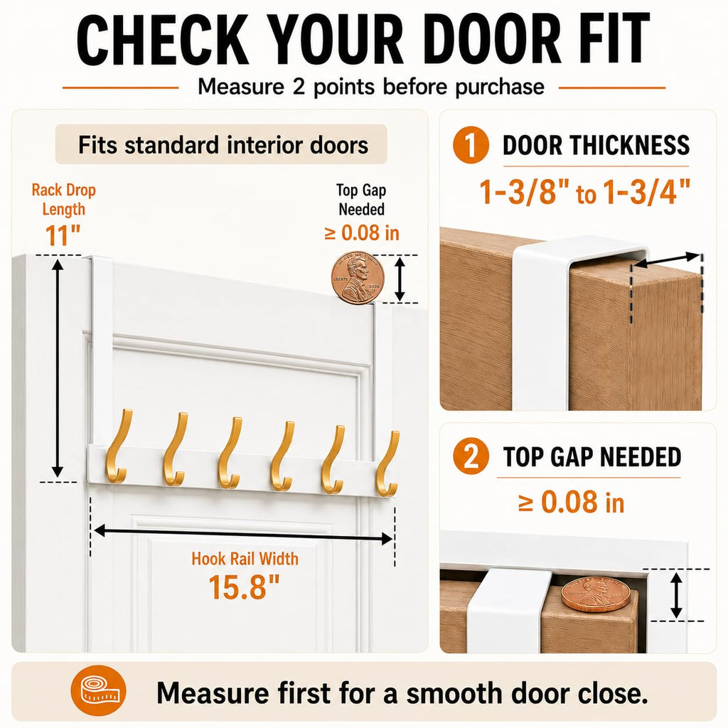 Peasulin 2 Pack 11" Over the Door Hook Rack, 6 Double Hooks