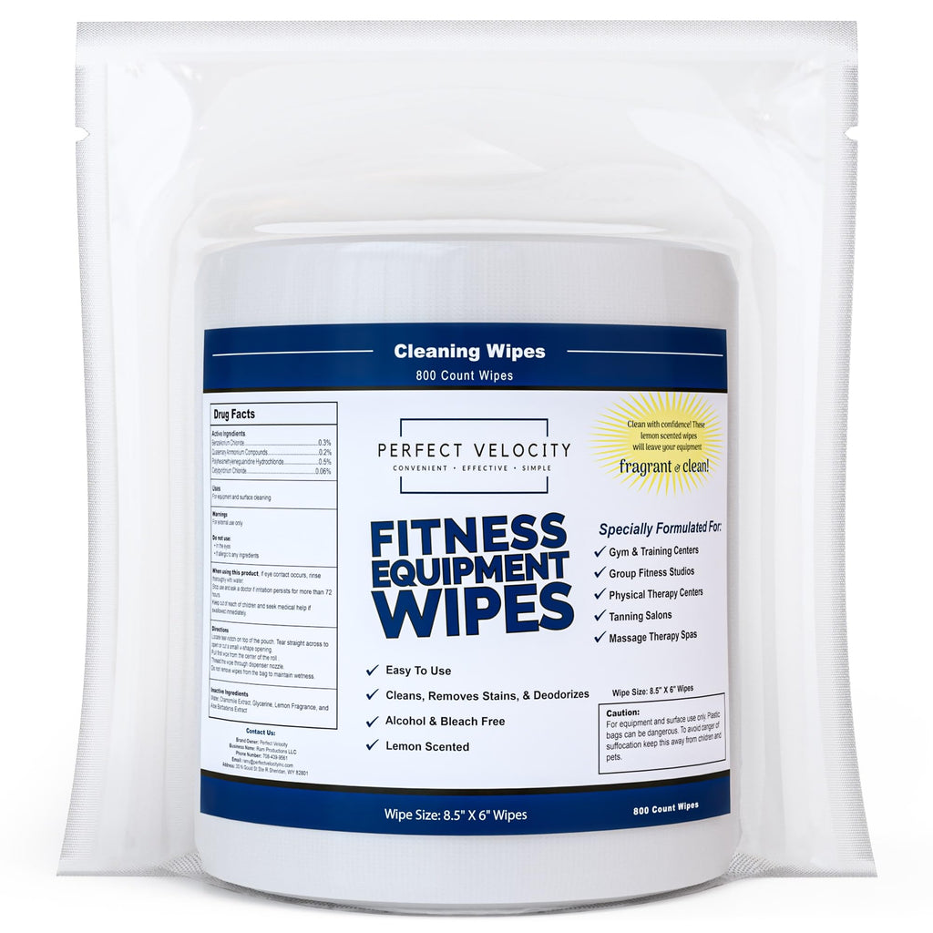 Perfect Velocity Fitness Gym Equipment Wipes - 4 Rolls of 800 Pre-Moistened Cleaning Refill Wet Wipes - For Upwards and Downwards Dispensers