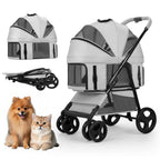 4 Wheels Pet Stroller for Small/Medium Dogs and Cats,Dog Stroller with Detachable Carrier and Storage Basket,One Click Folding,Compact Portable,Up to 50lbs,3 in1 Multifunctional(Grey)