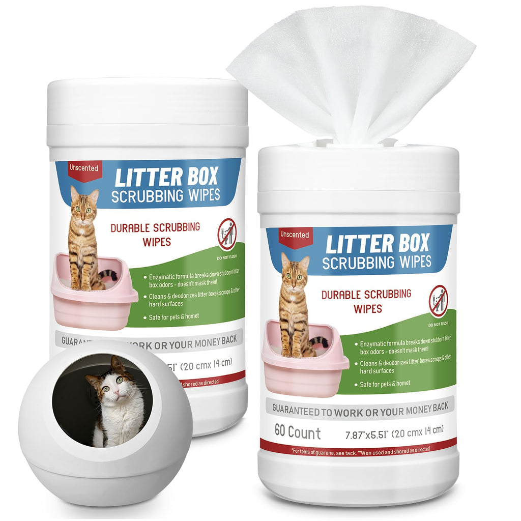 Breling 2 Pack Litter Box Scrubbing Wipes 120 Count Pets Cat Litter Box Cleaning Wipes Unscented Removes Stains Easily for Pet Cleaning Supplies
