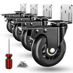 Side Mount Plate Caster Wheels - Thickened L-Shaped Mounting ，Heavy Duty 1600 LBS，Set of 4 with Brake，360° Swivel，Locking，Castor Wheels for Furniture，Carts，Cabinet，Table (Black, 4inchs)
