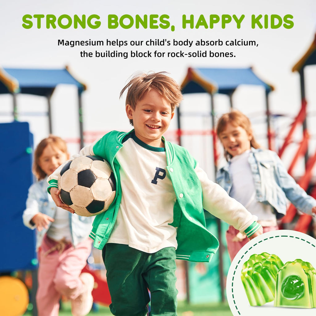 Center-Filled Kids Magnesium Gummies - Magnesium Glycinate Gummies for Kids & Adults with L-Theanine, Chamomile, Licorice, Vitamin D, B6 for Sleep, Relaxation, Brain & Muscle - Sugar Free Apple & Kiwi
