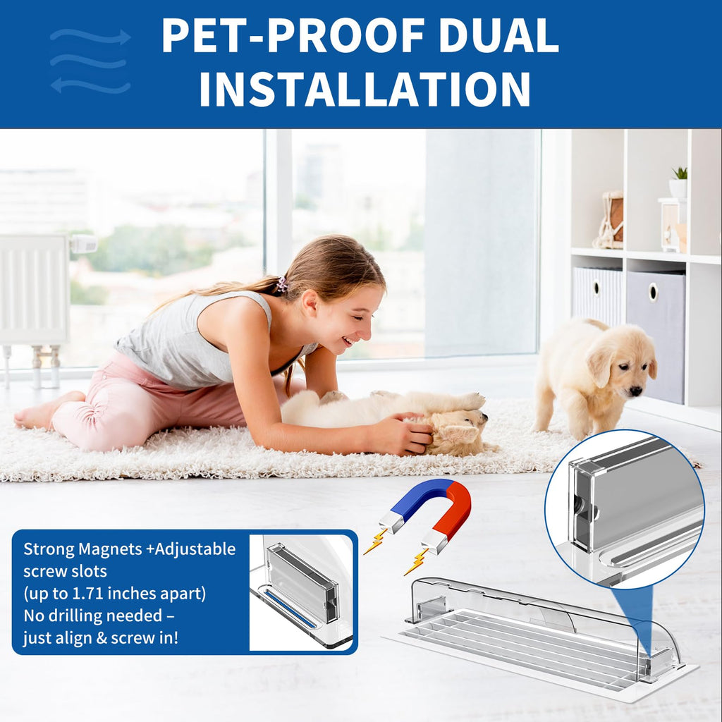 Air Vent Deflectors 2-Pack Set of Super Strong Magnetic Heat-Resistant, Floor Vent Deflectors Easily Adjustable from 8 to 14 Inches,Vent Deflectors for Vents/Walls/Ceilings/Floors
