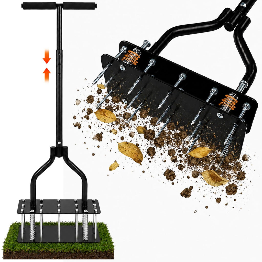Lawn Aerator Tools, 3 Height Manual Yard Aerator with Self-Cleaning Design
